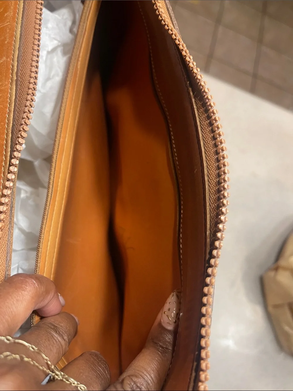Dooney & Bourke Tan Canvas Briefcase with Chestnut Leather Trim